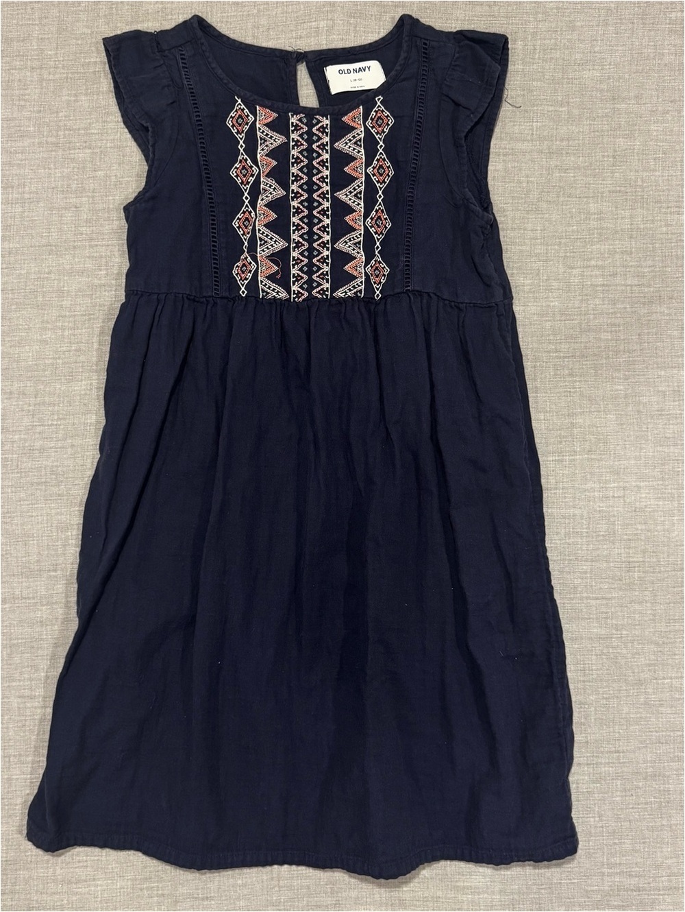 Old Navy Girls Navy Embroidered Flutter Sleeve Dress Size L 10/12